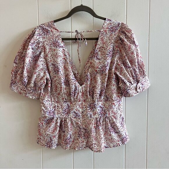 J.CrewPuff-sleeve V-neck top in Ratti paisley garden NWT - Picture 4 of 16